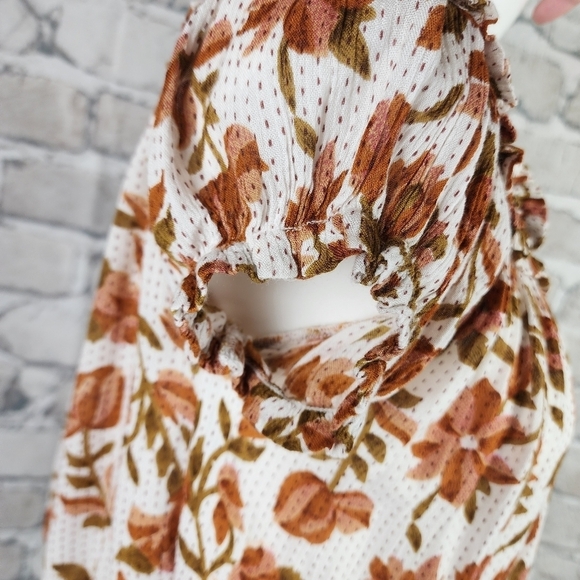 Free People Suki  Blouse Ivory Floral Size Small Billowy Boho Cream Terracotta - Picture 11 of 16